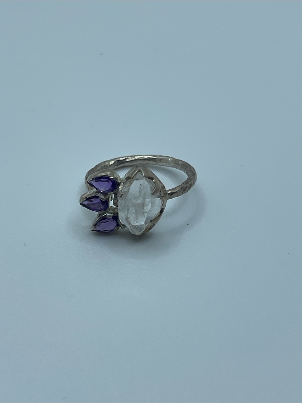 Made In Earth MIE Herkimer Diamond & Amethyst Sterling Silver Ring